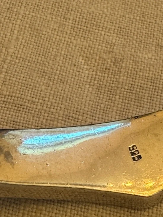 Blue-Green Opal Inlay Sterling Cuff Bracelet - Picture 6 of 10